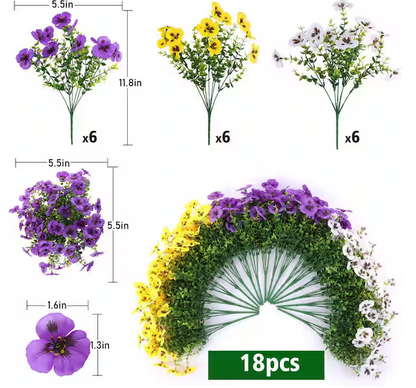 8 in. Purple Yellow White Artificial Pansy Flower