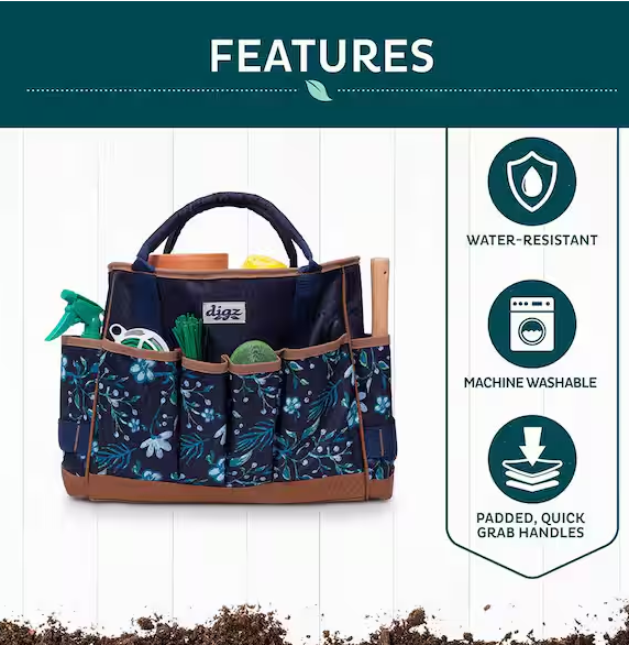 Women's 1-Size Gardening Tool Tote with 17 Pockets