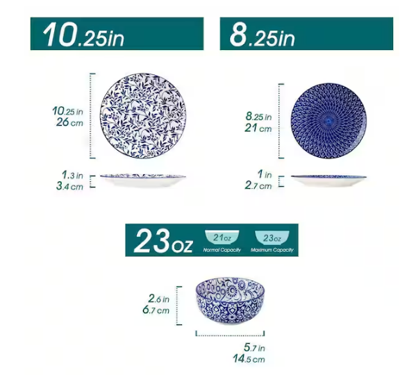 12-Piece Blue Porcelain Dinnerware Set