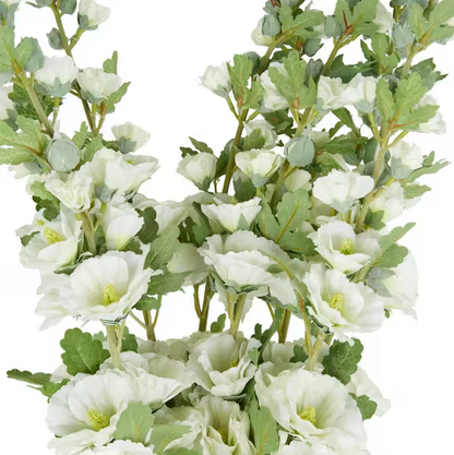 44 in. White Hollyhock Artificial Flower Stem with Blue Accents