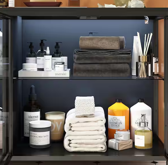 Black Wood 55.1 in. W Glass Door Display Cabinets