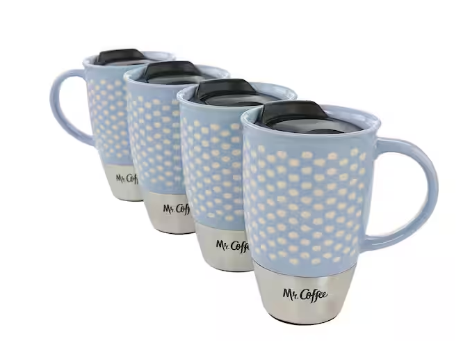 15 oz. Blue Stoneware and Stainless Steel Travel Mug