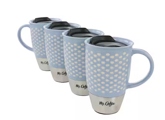 15 oz. Blue Stoneware and Stainless Steel Travel Mug