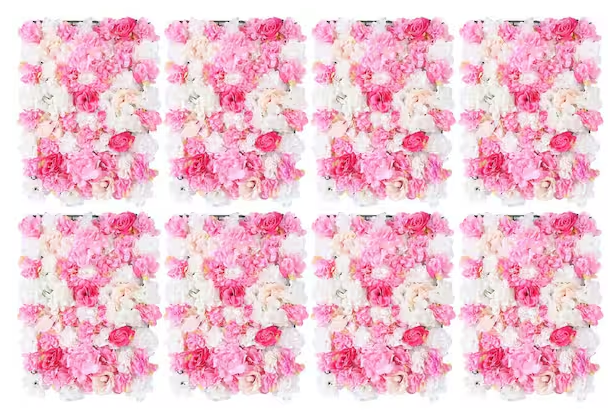 8-Piece Silk Artificial Rose Flower Wall Panels