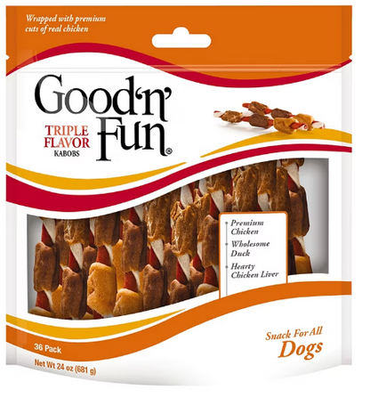 Triple Flavor Kabobs Rawhide Dog Treats, 24 oz./36 ct.
