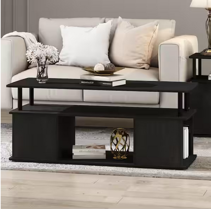 48 in. Blackwood Large Rectangle Wood Coffee Table with Shelf