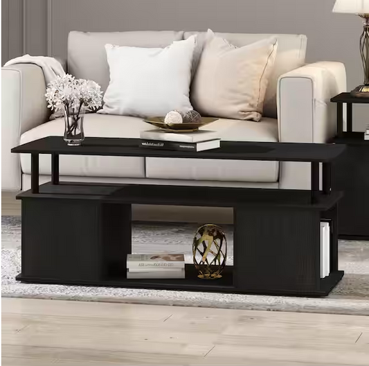 48 in. Blackwood Large Rectangle Wood Coffee Table with Shelf