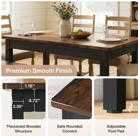 3-Piece Rectangle Black and Brown Wood Top Dining Room Set
