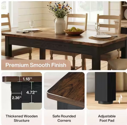 3-Piece Rectangle Black and Brown Wood Top Dining Room Set