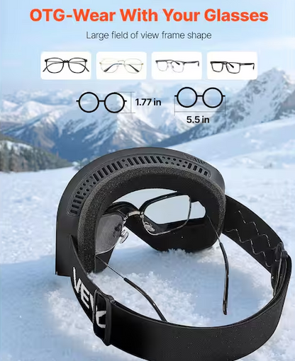 Frameless Silver Mirror Lens OTG Anti-Fog Snow Goggles