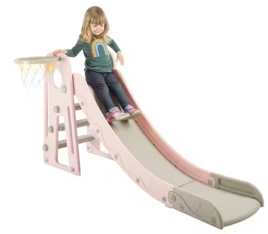 Toddler Slide with Basketball Hoop, Pink