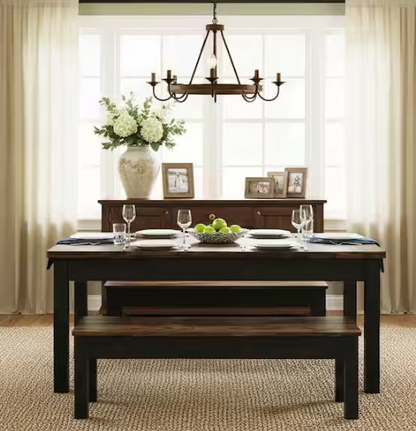 3-Piece Rectangle Black and Brown Wood Top Dining Room Set
