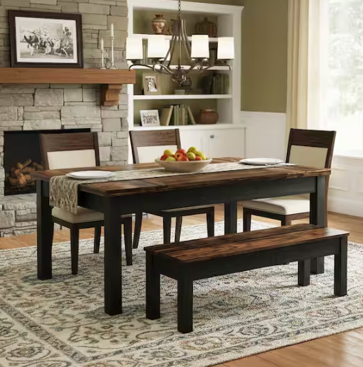 3-Piece Rectangle Black and Brown Wood Top Dining Room Set