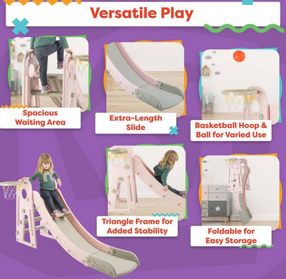 Toddler Slide with Basketball Hoop, Pink