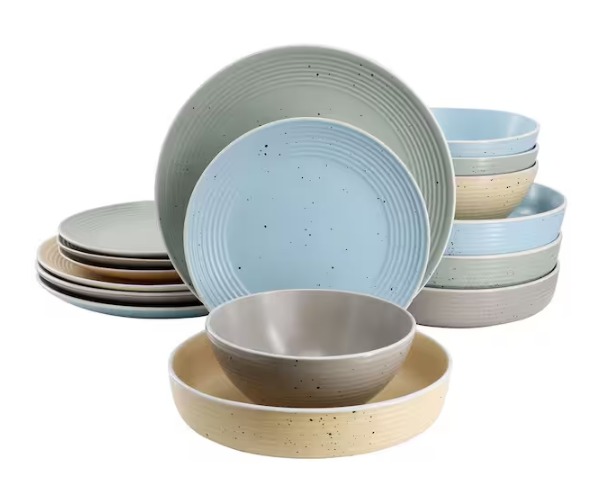 16-Piece Assorted Double Bowl Stoneware Dinnerware Set