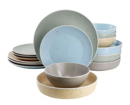 16-Piece Assorted Double Bowl Stoneware Dinnerware Set