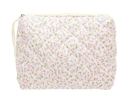 Floral Pink Quilted Makeup Toiletry Bag