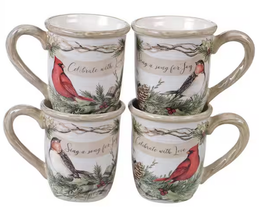 Holly and Ivy 4-Piece Multi-Colored 18 oz. Earthenware Mug Set