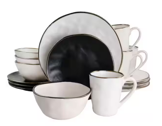 16-Piece Stoneware Dinnerware Set in Assorted Matte with Gold Rim