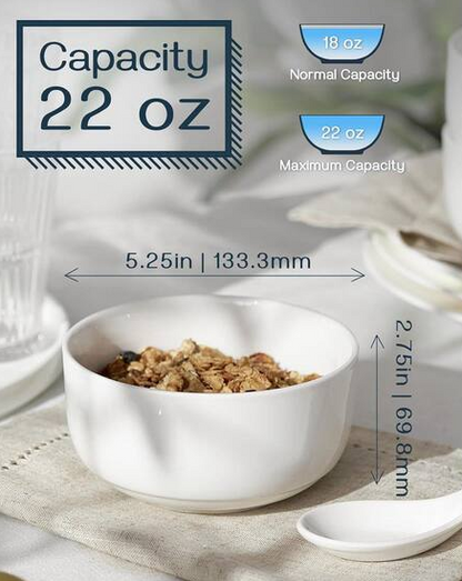 White Ceramic Bowl Kitchen Soup and Cereal Bowls Set