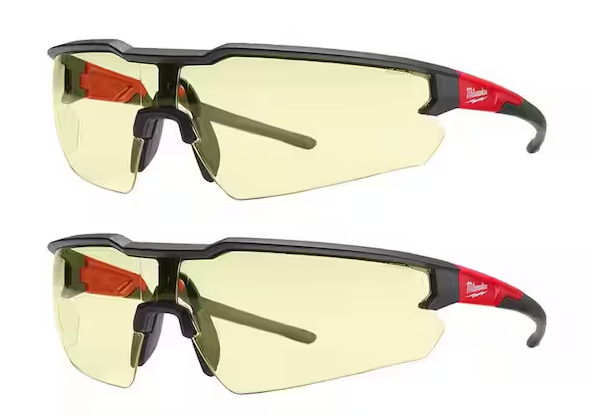 Safety Glasses with Yellow Anti-Scratch Lenses (2-Pack)