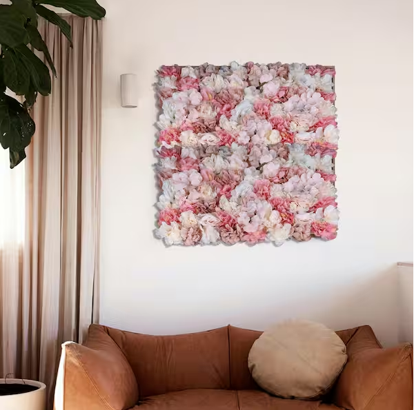 White and Pink Artificial Rose Flower Wall Panel