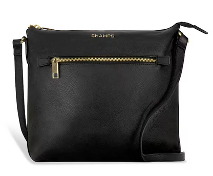 Black Leather Cross-Body Tote Bag