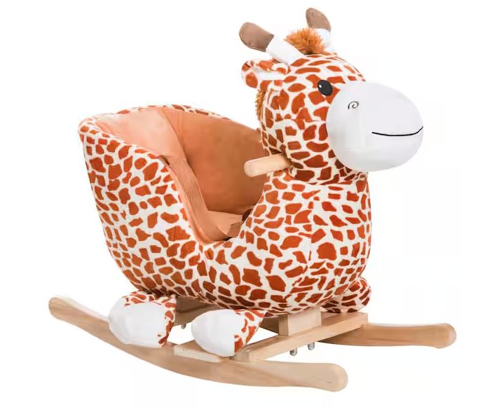 Brown Plush Giraffe Style Ride-On Chair Toy with Sound