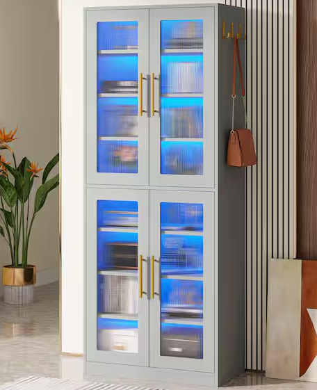 24.8 in. W Display Cabinet with Doors and LED Lights