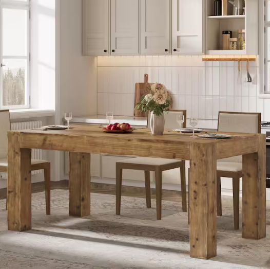 Rustic Brown Solid Wood 63 in. 4 Legs Dining Table