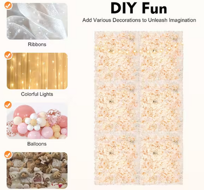 Artificial Floral Wall Panel Silk Rose Backdrop Decor