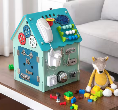 Wooden Busy House Montessori Toy with Sensory Games