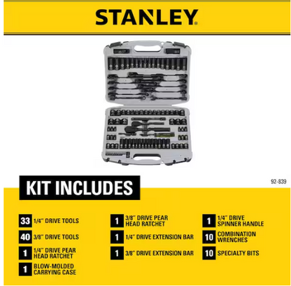 1/4 in. & 3/8 in. Drive Black Chrome Laser Etched SAE & Metric Mechanics Tool Set