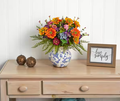 Indoor 15 Mixed Floral Artificial Arrangement in Floral Vase