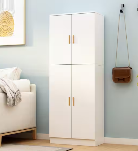 White Wooden 23.3 in. W x 61.2 in. H Storage Cabinet