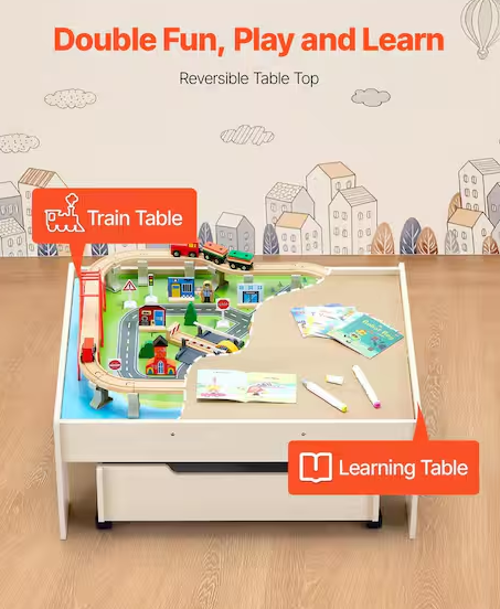 Train Table, 100 Multicolor Pieces Wooden Kids Activity Table