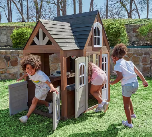 Outdoor Wood Playhouse with Kitchen