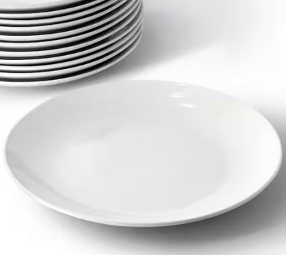 12-Piece Round Porcelain Salad Plate Set in White