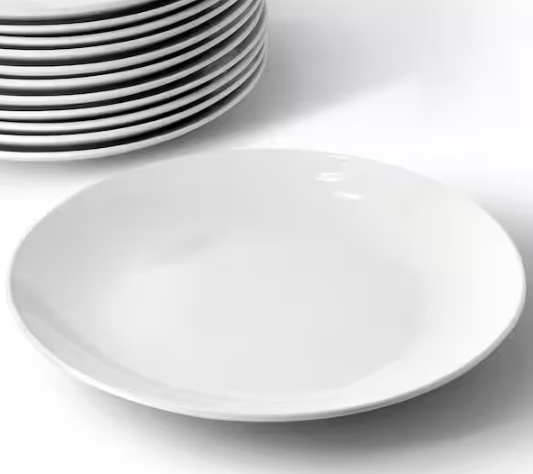12-Piece Round Porcelain Salad Plate Set in White