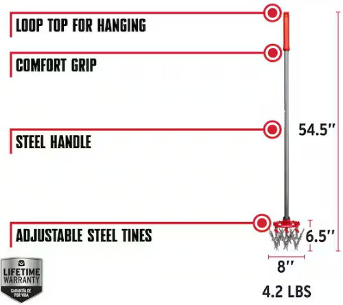 Steel Tines with Red Comfort Grip Garden Disc Cultivator
