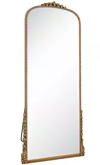 Antique Gold Carved Arched PU Frame Full Length Floor Mirror