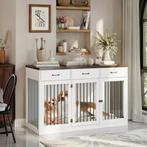 Decorative Large Dog House Furniture Dog Cage with 3-Drawers
