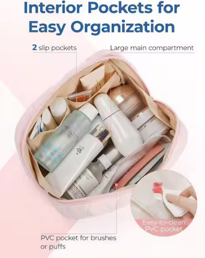 Pink Puffy Padded Travel Cosmetic Toiletry Bag