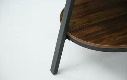 35 in. Round Brown Black Wood Storage Shelves Dining Table