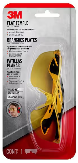 Flat Temple Eyewear Anti-Scratch, Black/Yellow, with Amber Lens