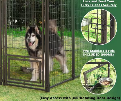 Outdoor Dog Kennel Fence with Rotating Feeding Door