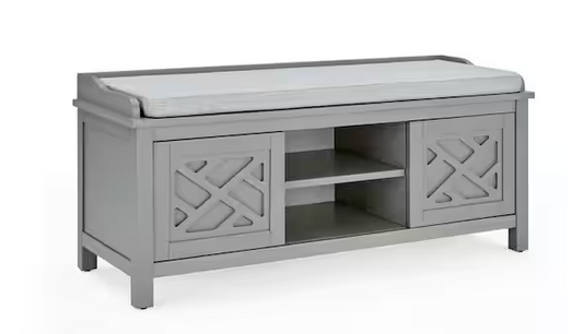 20 in. H Gray Wood Storage Bench with Cushion