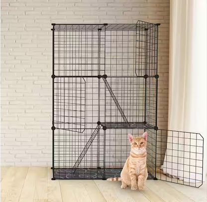 Large 3 Tier Cat Metal Fence Detachable Crate Kennel