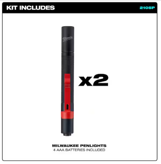 100 Lumens Aluminum Pen Light with Clip (2-Pack)