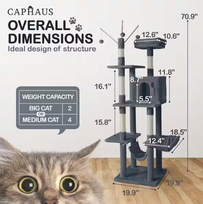 Multi-Level Cat Activity Tree with Scratching Posts, Basket, Cave Condo